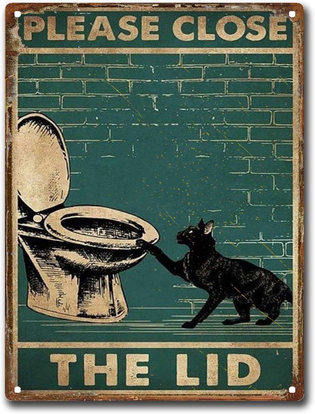 Tin Sign Black Cat Please Close The Lid Bathroom Restroom Retro Tin Signs Vintage Signs xinch 20x30cm(7.8x11.8inch)