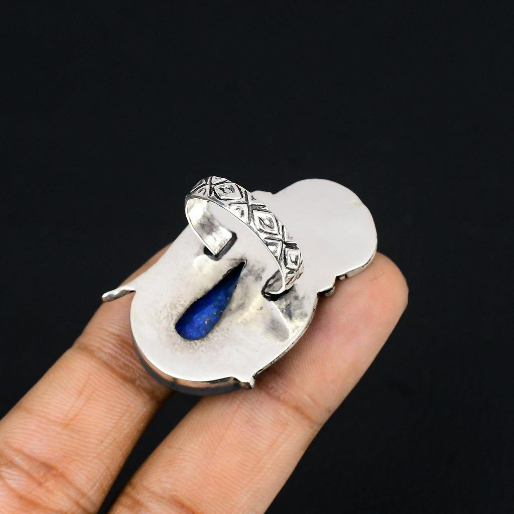 Daughters Day Sale Pear Lapis Lazuli Gemstone 925 Silver Statement Ring Size 6.5