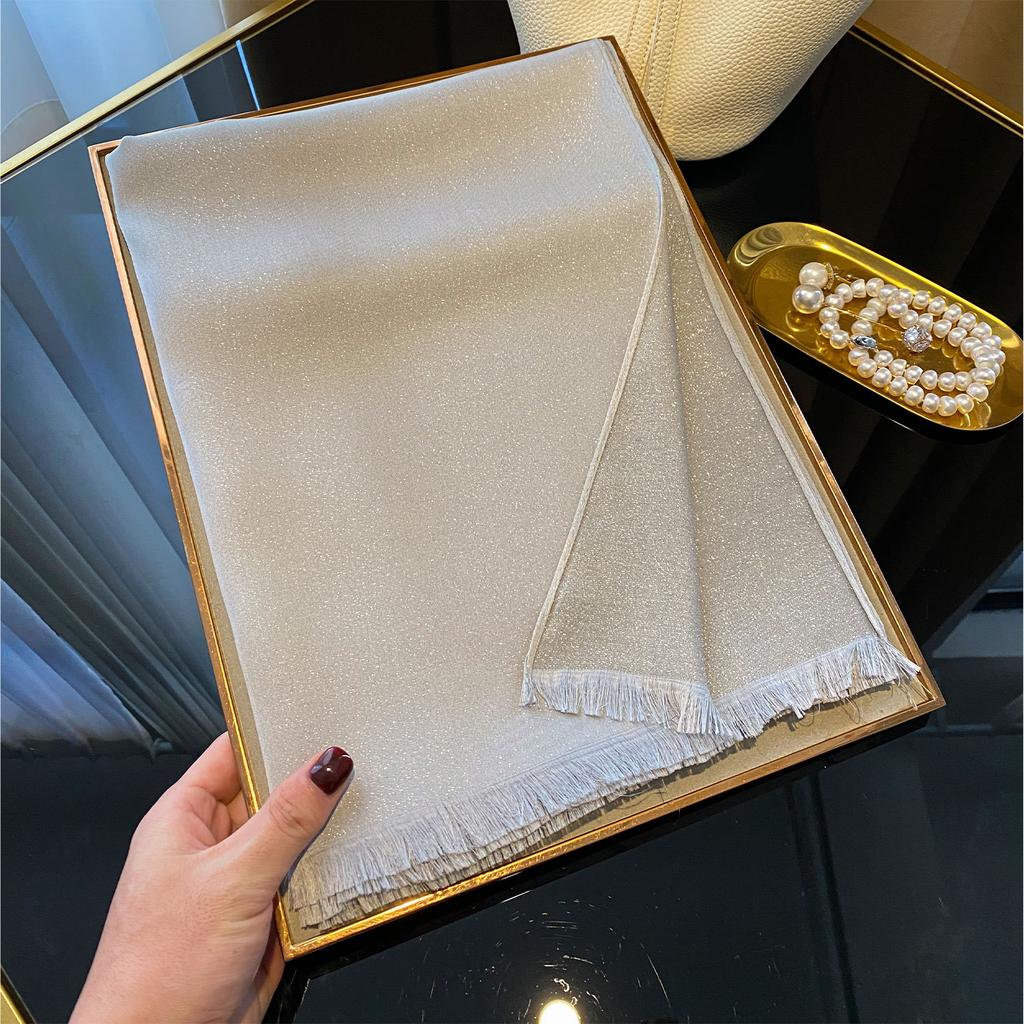 Cachecol de Seda Dourada Tencel Algodão Cor Sólida Seda Cachecol Feminino Moda Versátil Imitação Seda Cachecol Fino Longo Cachecol de Praia Cachecol