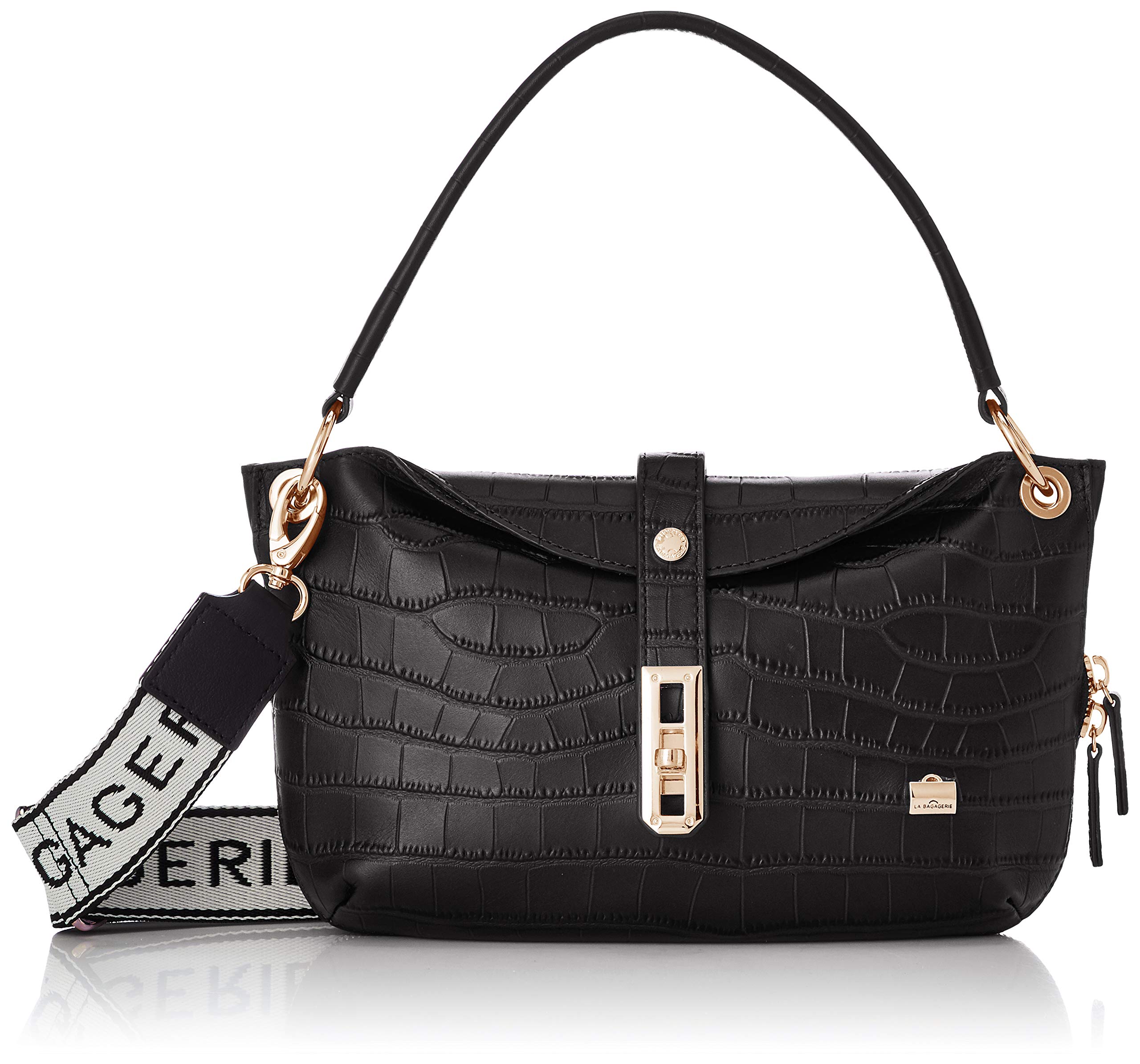 

Shoulder crocodile embossed logo tape shoulder black [Lava Gagery] bag, 2-way bag, women s, чорний