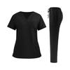 Damen Krankenpfleger Uniform Set Schnelltrocknendes Gewebe V-Ausschnitt Kurzarm Oberteil mit Taschen und Elastischem Bund Lange Hose Medizinische Arbeitskleidung Set