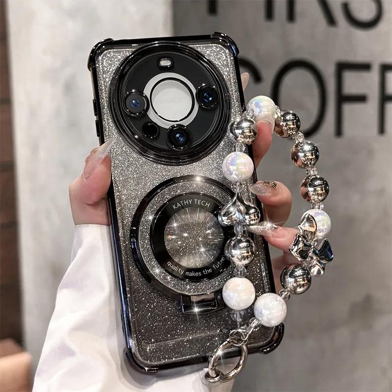 Stoßfest Glitzer Beschichtung Magsafe Halter Perlenarmband Hülle Für Honor Magic 6 5 4 X9B X60i X60 X50i X40i X50 X40 X30 Pro Hülle