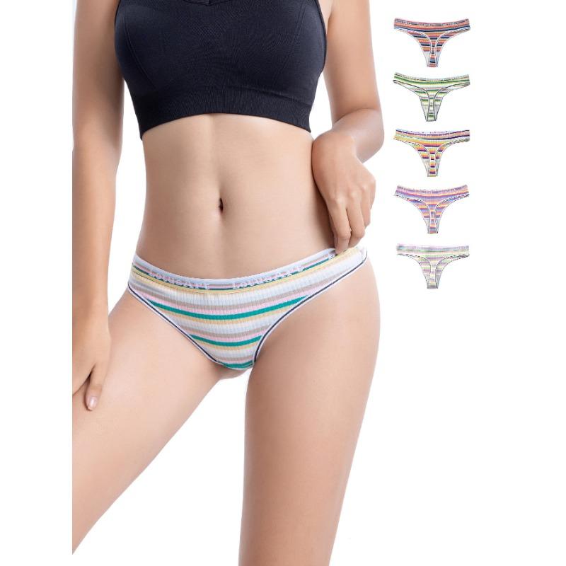 Retro Striped Low Waist Cotton Thong Cute Girl Sexy Underwear