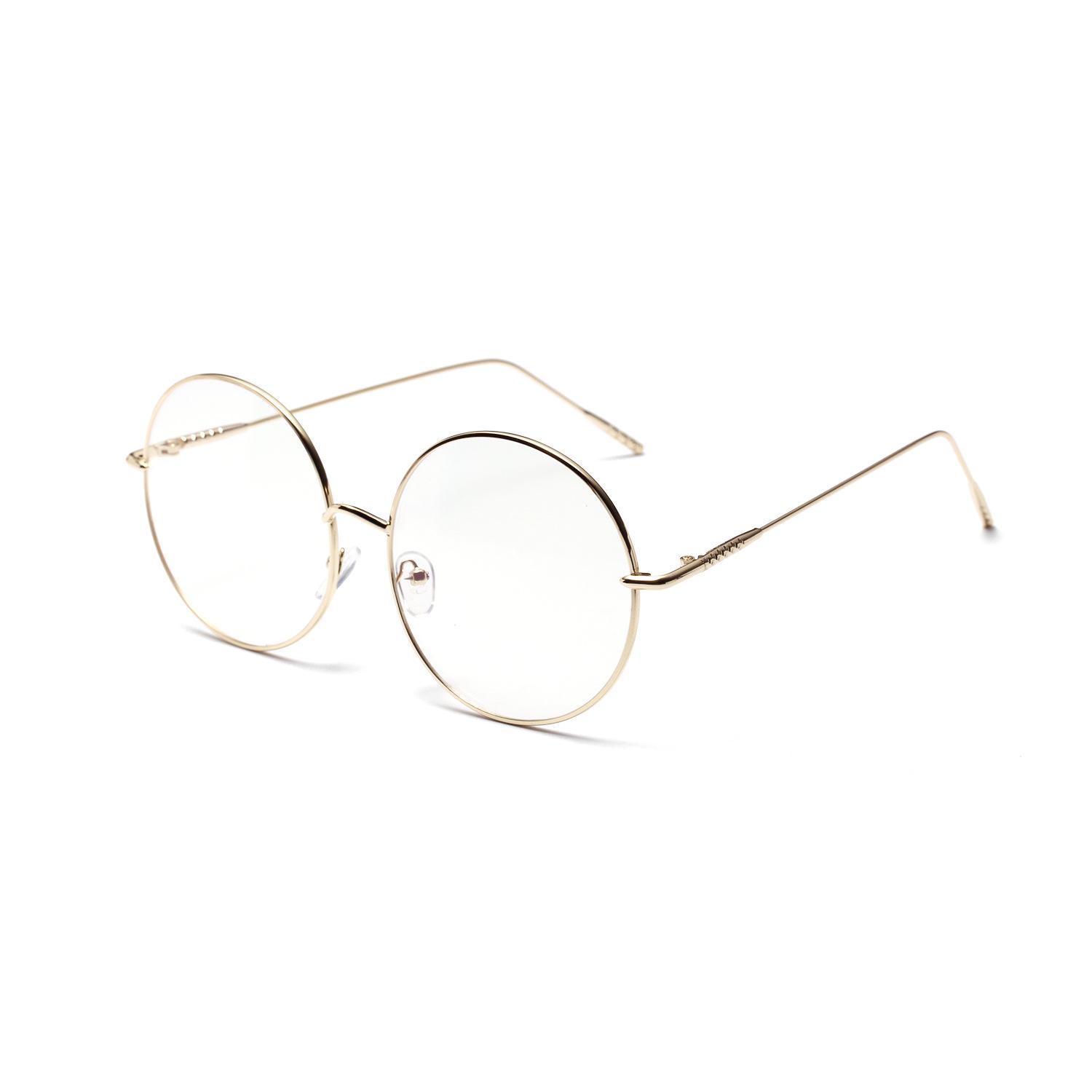 2025 retro slim frame glasses Metal frame circular flat mirror for women with large face золотистый