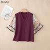 ZANZEA Women Casual V-Neck Splice Half Sleeve Loose Blouse
