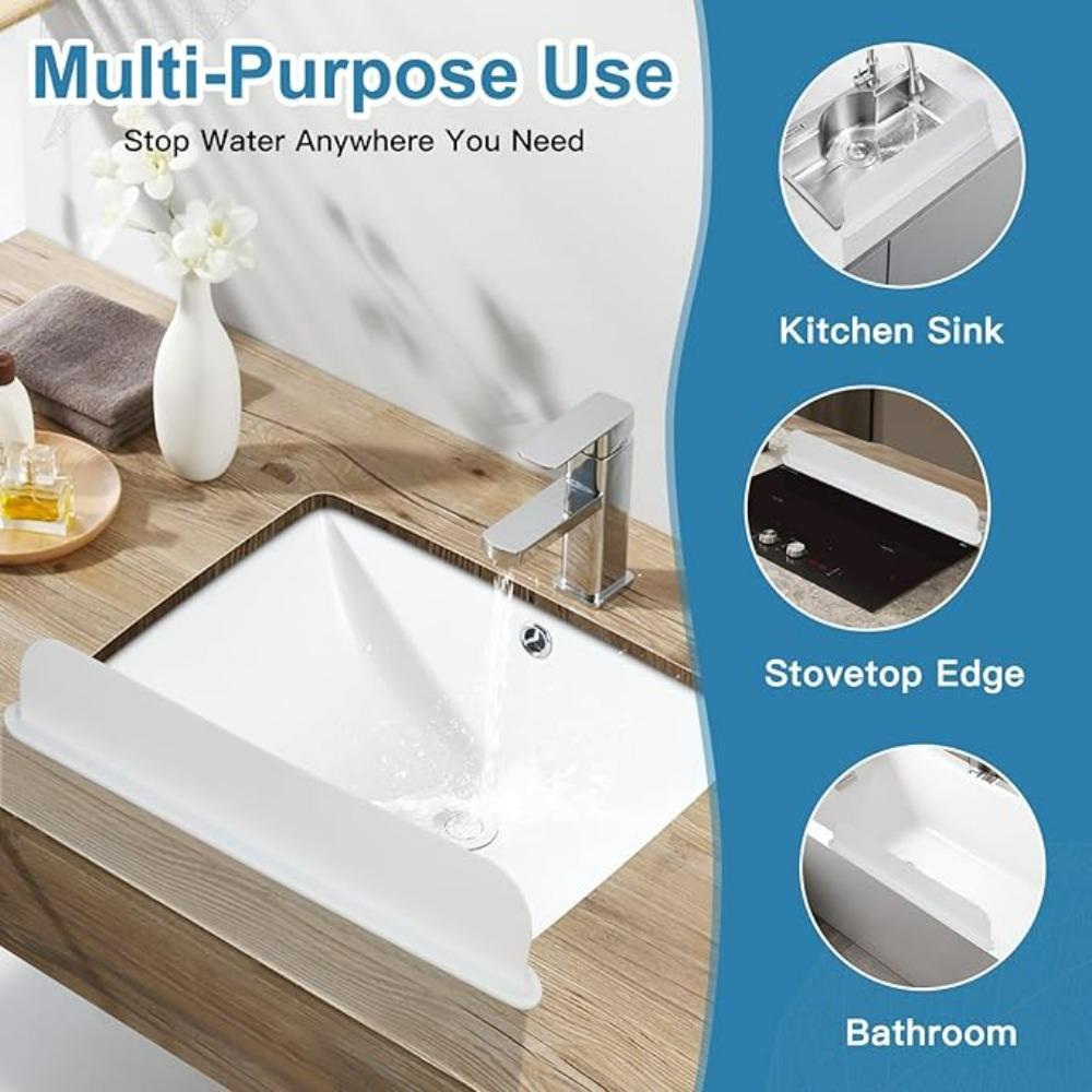 Heightened Silicone Sink Splash Guard | Waterproof Water Barrier with Suction Cups for Kitchen & Bathroom Washbasins