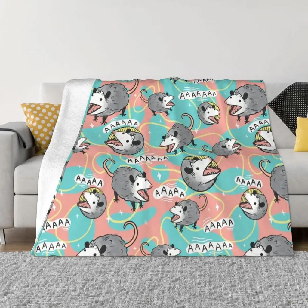 Opossum Screm Pattern Blanket Fleece Summer Autumn Winter Possum Animal Soft Throw Blanket for Home Bedroom Plush Thin Quilt