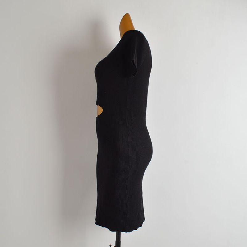 New Arrival Solid Color round Neck Short Sleeves Knitting Dress Women's Clothing Spring/Summer Cut Out Crop Top Mid Length Long Length Bodycon Dress