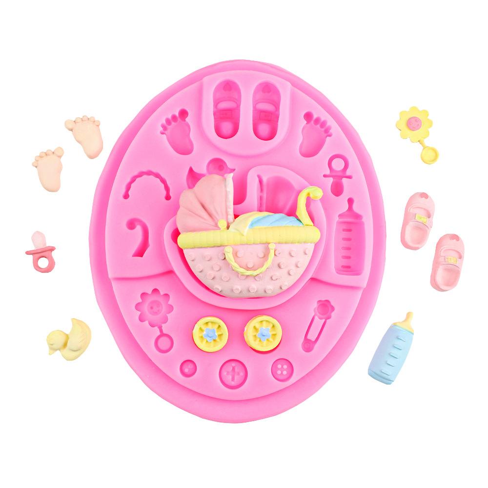 3D Baby Shower Pram Design Silicone Mold Fondant Chocolate Mould DIY Clay Model Cake Decorating Tool Baking Accessories