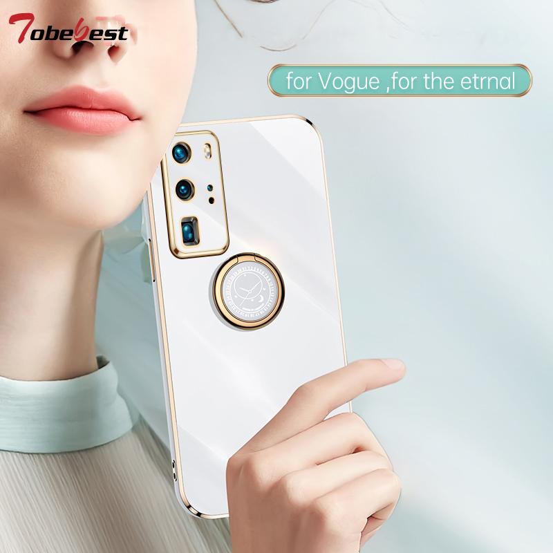 

Кольцо на пальце Покрытие Держатель телефона Чехол для Huawei P40 P30 P20 Lite Pro Coque Straight Edge Stand Силиконовая мягкая задняя крышка