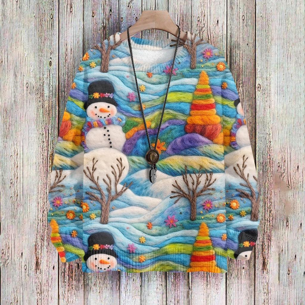 Men's Christmas Print Faux Sweater, Crewneck Sweatshirt, Loose Long-sleeved Top