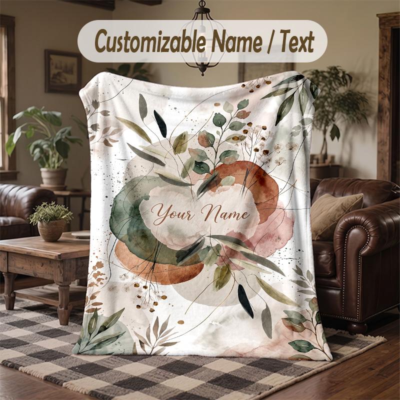 Floral 8 Theme Throw Blanket Custom Name Text Personalized Blanket Soft Cozy Blanket for Home Sofa Bed