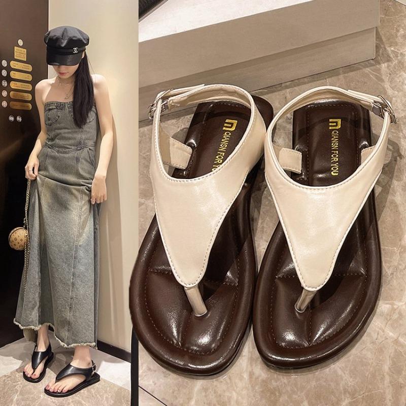 Fashion Hot Selling 2025 New Women's Flat Sandals Ashion Outwear Slip-On Leather Roman Style Shoes Comfortable Flats Sandalias De Mujer