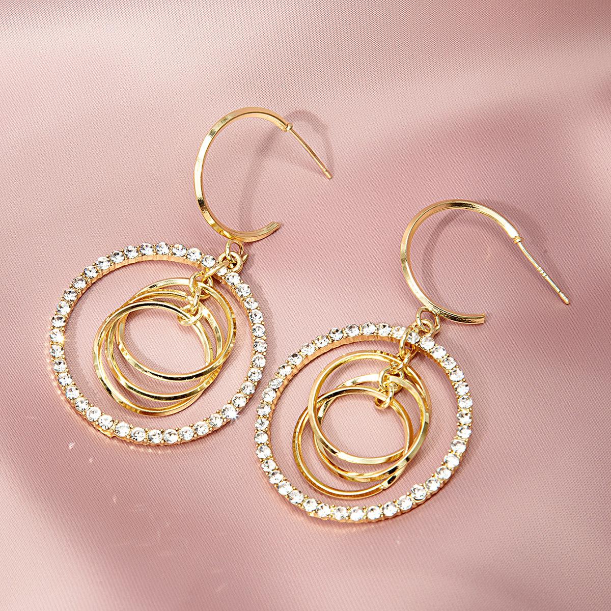 Silver Needle Korean Geometric Rhinestone Long Stud Earrings