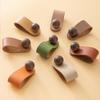 Top-Grain Leather Handle Anti-Collision Wardrobe Door Drawer Cabinet Pulls Black Walnut Genuine Leather Furniture Hardware