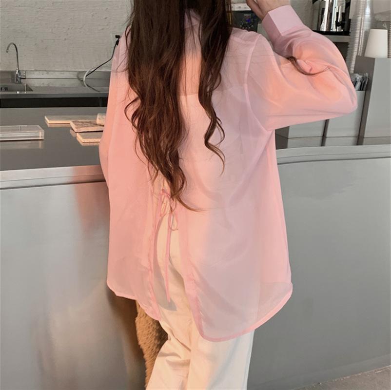 

Солнцезащитная рубашка из шифона Tencel, женская дизайнерская рубашка с разрезом на спине Sense Niche, солнцезащитная рубашка One size