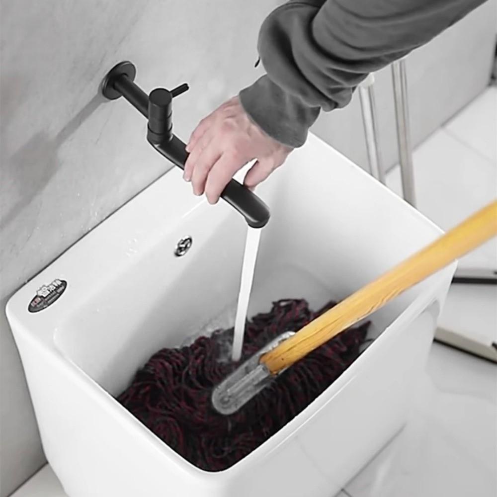 Portable Black Mop Pool Tap Brass Wall Type Bibcock Toilet Taps Hidden Rotating Single Cold Faucet For Balcony Wash-basin