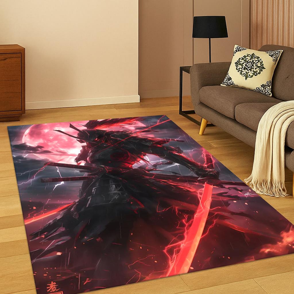 3D Japanese Samurai Bushido Katana Cartoon Carpet Rug for Living Room Sofa Home Bedroom Doormat Decor,Kid Play Non-slip Area