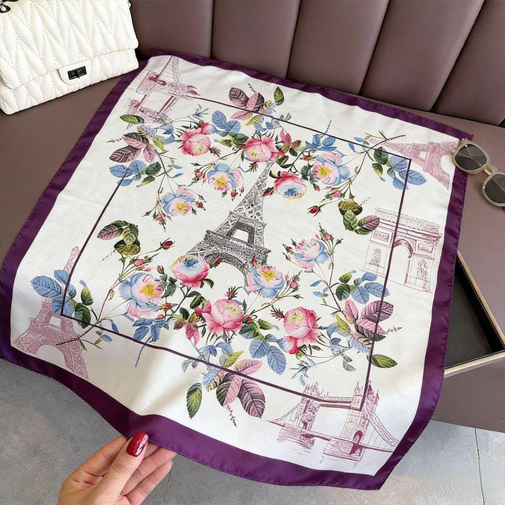 Women's Retro Fashion Mulberry Silk Feel Square Scarf - Summer Faux Satin, Sun Protection, 90cm