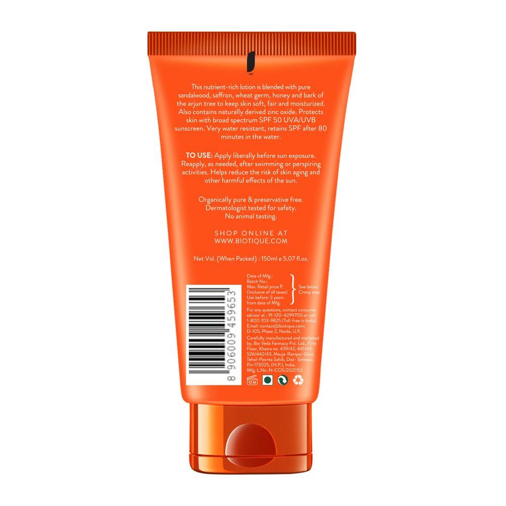 Biotique Bio Sandalwood Sunscreen Lotion SPF 50+ For All Skin Types | Ultra Soothing & Water Resistant | 150ml