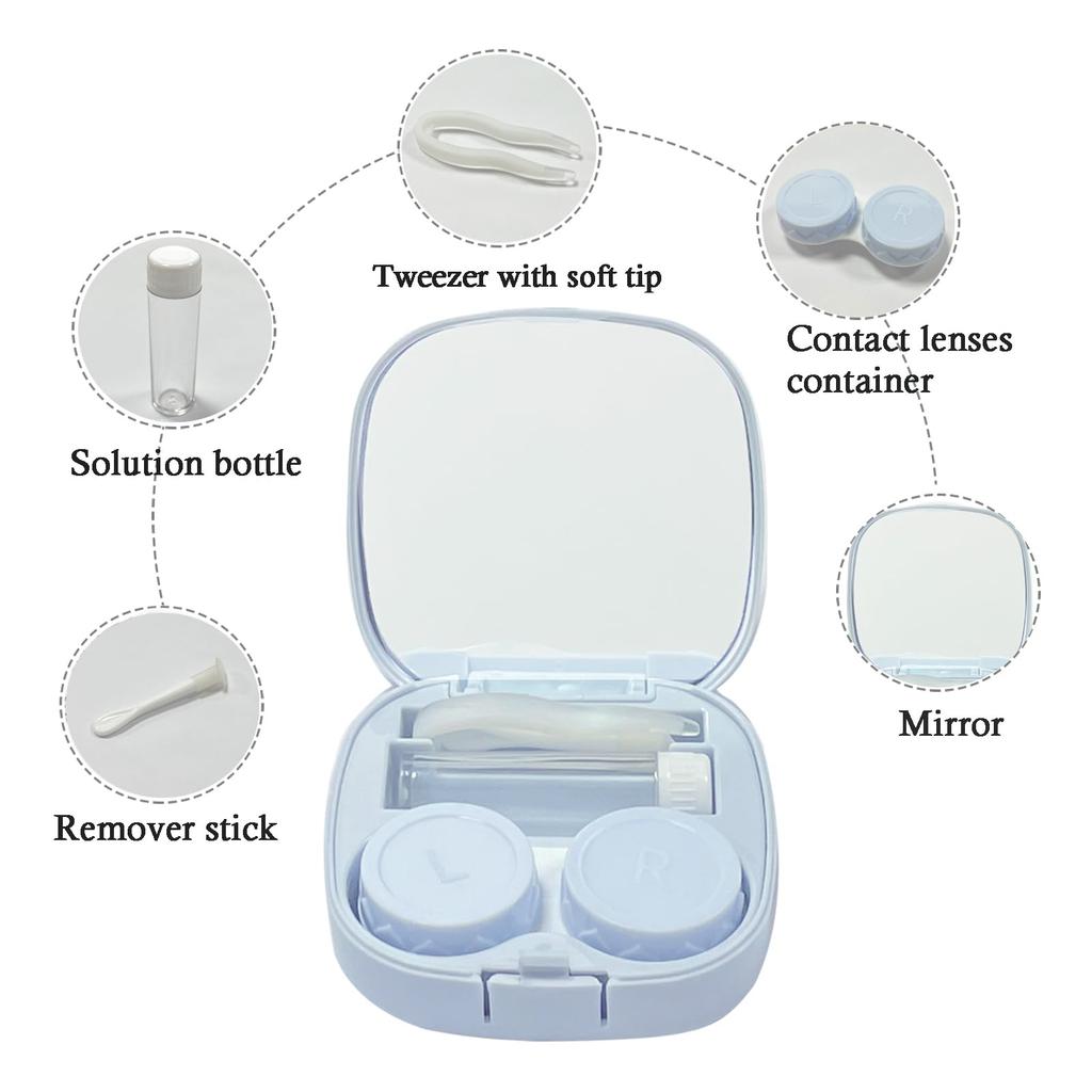 Cute Contact Lens Case Travel Kit, Contact Case with Mirror Tweezers Remover Tool Solution Bottle for Outdoor Office Daily Use