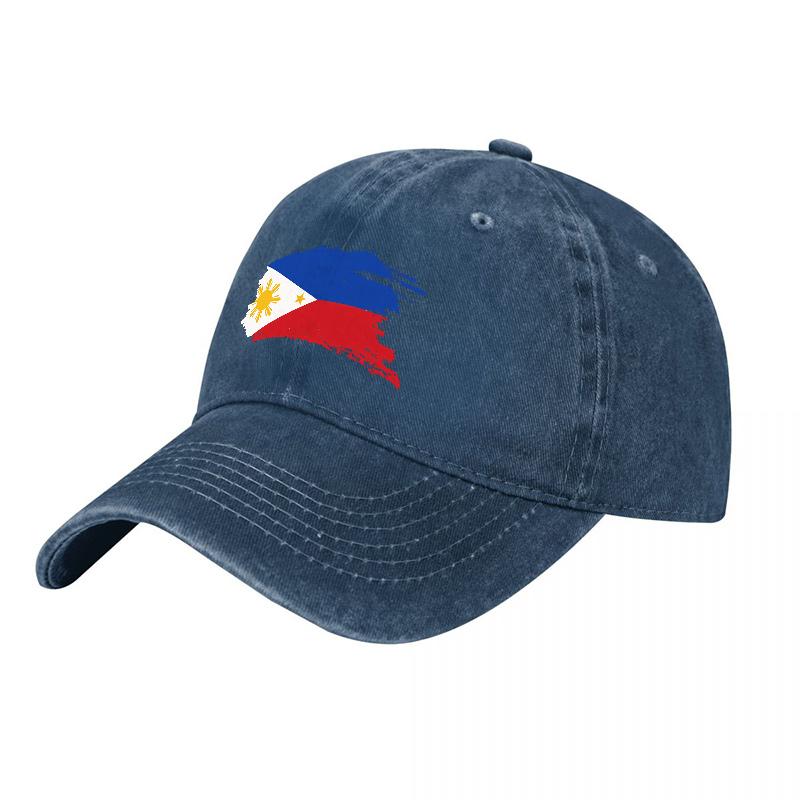 Philippines Flag Washed Canvas Baseball Cap Classic Vintage Style Adjustable Hat for Unisex and Women