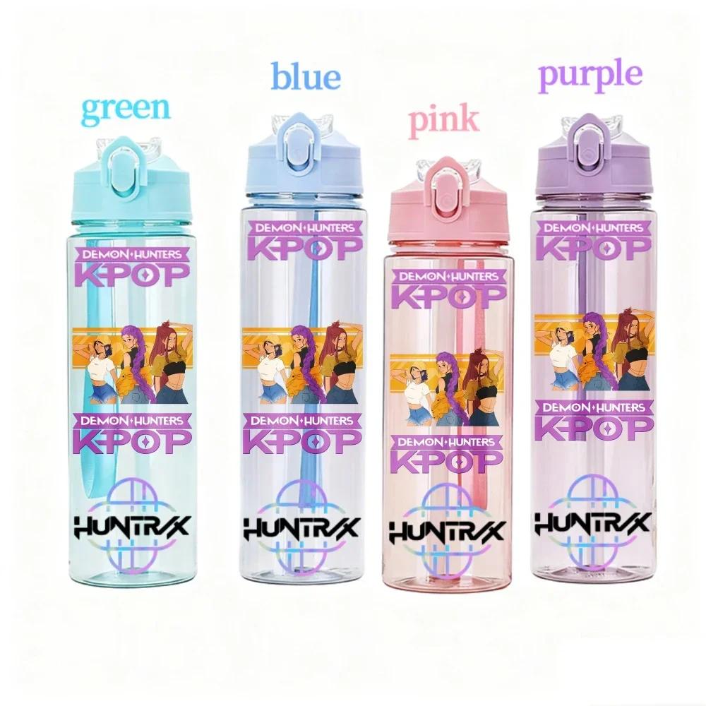 800ML KPOP Demon Hunters Transparent Water Cup Leakproof Shatterproof Anime Fashion Portable Sports Cup designed for Boys and Girls Present