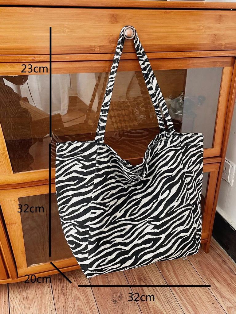 NORMAK Zebra Print Shoulder Tote Bag, Lightweight, Large Capacity, Black & White