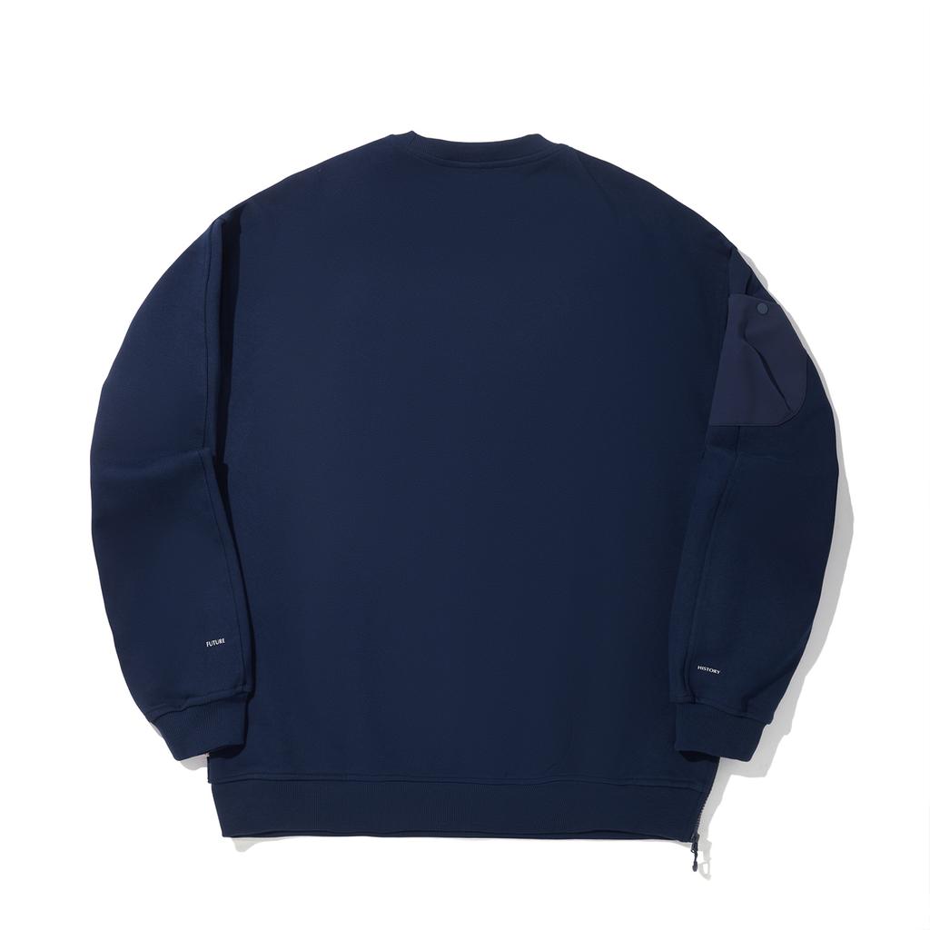 Li Ning Trendy Sports Series Solid Color Round Neck Comfortable Breathable Versatile Loose Sweatshirt Men Sweatshirt Navy-Blue AWDV687-1