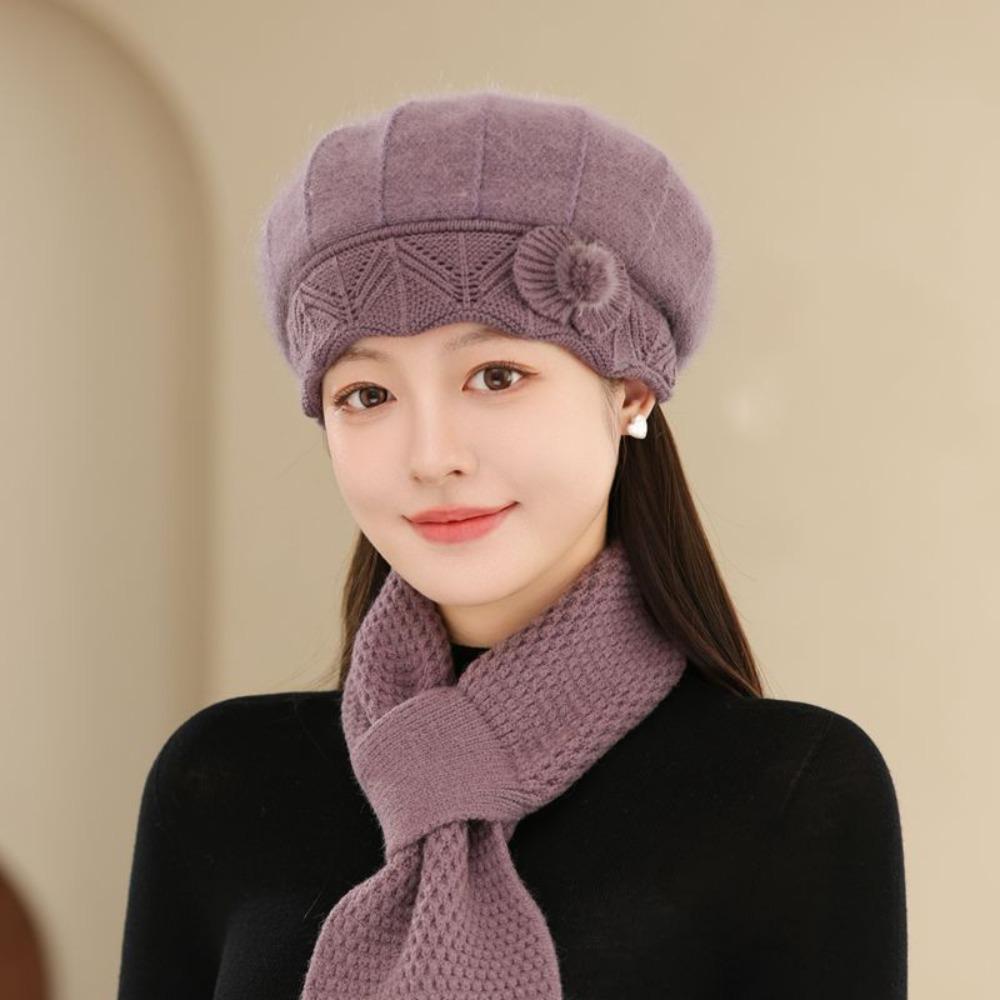 

Windproof Mom Hat Scarf Thicken Warm Hat Scarf Casual Knitted Hats Women Scarf фіолетовий