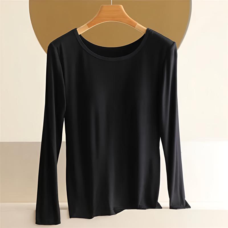 Modal Long Sleeve Thermal Undershirt with Built-in Padded Bra for Women