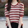 Navava Women Casual STriped 5 8 Sleeve Round Neck KniT T shirT Nk2239