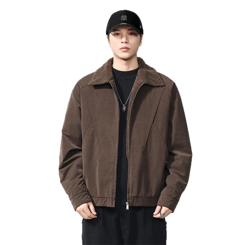 2025 Winter American Style Lambswool Lapel Men's Retro Cotton Jacket – Thickened Casual Workwear Coat