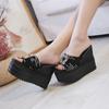 Kristall-Plateau-Slipper Damen Sommer Plateau-Keil-Slipper Damen Sandalen High Heels Slipper Strand-Slides Damen Designer 11cm