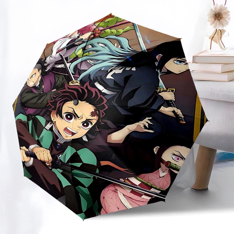 1pc Tanjiro, Nezuko, Zenitsu & Rengoku Outdoor Umbrella - Demon Slayer Automatic Folding Umbrella with 8-Bone Iron Frame for Fans, Travelers, Daily Us