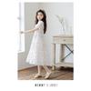 Kids Big Girls Korean Style Polka Dot Short Sleeve Fringe Hem Long Princess Dress