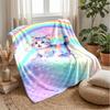 Rainbow Fantasy Cat Theme Blanket Lightweight Warm Flannel Blanket Decorative Throw Blanket for Home Decoration