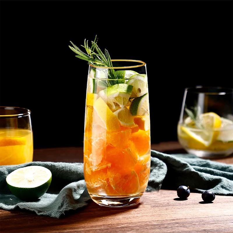 375ml Crystal Glass Cup Thickened Wine Cup Transparent Tea Cup Whiskey Cocktail Drinking Glass Wedding Gold Rimmed Glassware