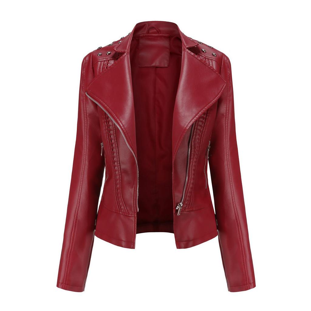 2024 Women's Slim PU Leather Motorcycle Jacket - New Autumn/Winter Short Coat