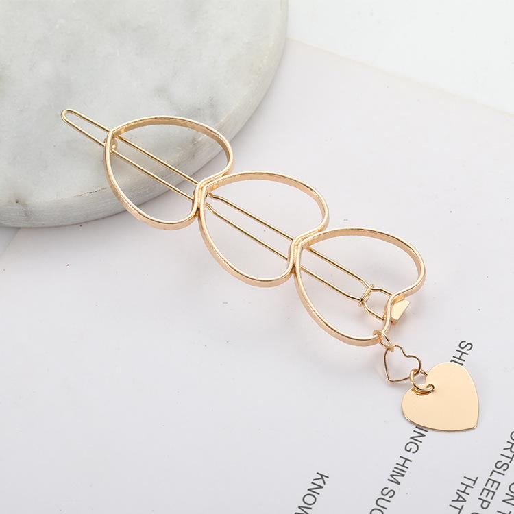 

New Popular Cute Delicate Sweet Girl Heart Metal Hollow Three Five-pointed Star Heart Folder Liu Hai Clip Wedding Accessories