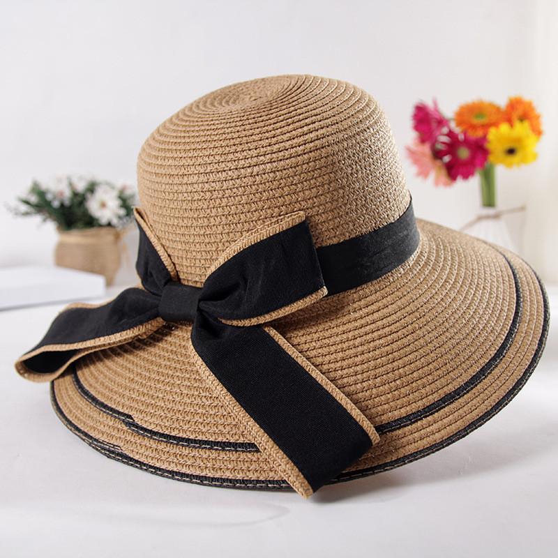 Fashionable Korean Style Large Bow Sun Hat For Women Summer Beach Hat With Wide Brim