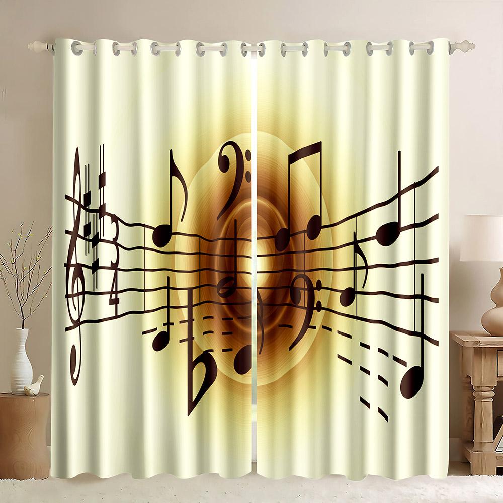 Cheap Custom Rock Music Guitar Thin Window Curtain Retro Musical Note Printed Curtains for Bedroom Kitchen Home Decor 2 Panels
