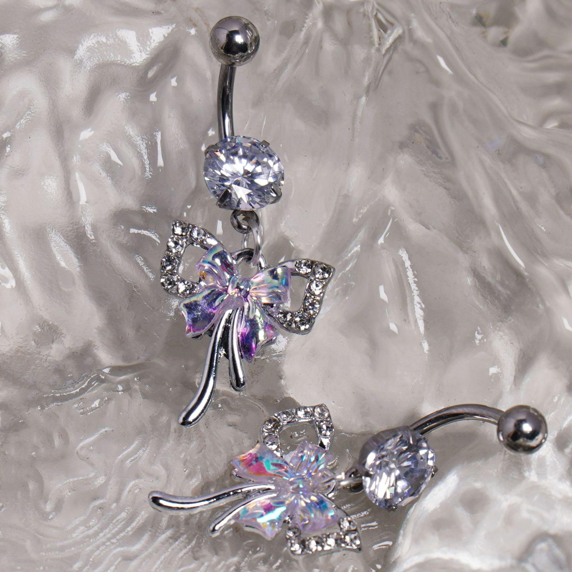 Iridescent Bowknot Navel Ring - 1.6 Gauge Stainless Steel with Titanium 1.6*10mm