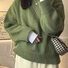 Women's Loose Casual Retro Round Neck Pullover Sweater Thickened Fall and Winter Knitted Tops Jacket