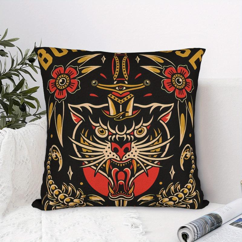 pc Bold Black Red Panther Tattoo Pillow Cover Polyester D Double Sided Print Cushion Case Retro Old School Art Throw Pillowc