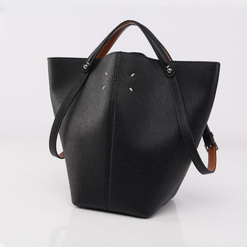 2025 New Fashion Margiela Portable Bucket Bag High-end Lychee Pattern Large Capacity Women's Basket Bag Autumn Winter Trendy PU Leather Big Tote Bag