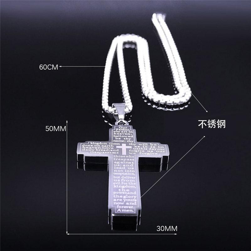 Cross-border New Bible Cross Chain Necklace Men's Stainless Steel Pendant Necklace Religious Prayer Jewelry Wholesale