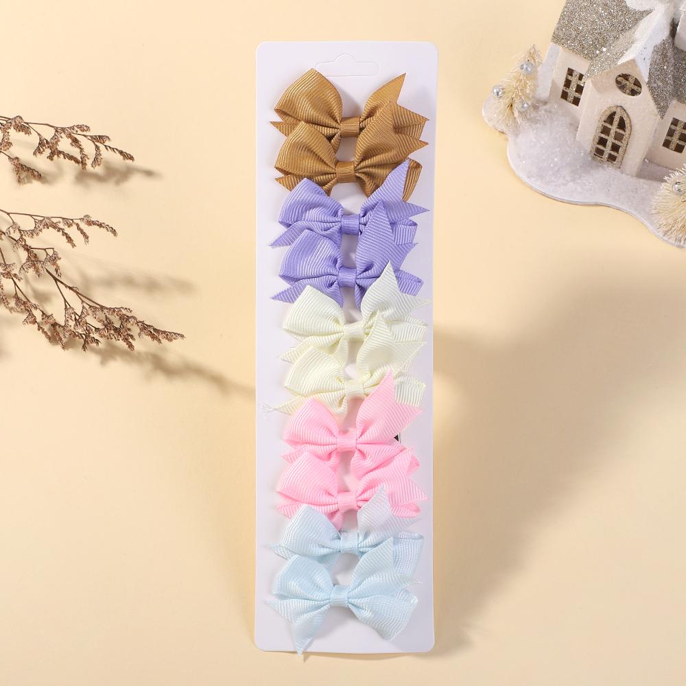 10Pcs/set Cute Bowknots with Clips Girls Solid Ribbon Bowknot Hair Clips For Baby Handmade Hair Bows Kids Hair Accessories