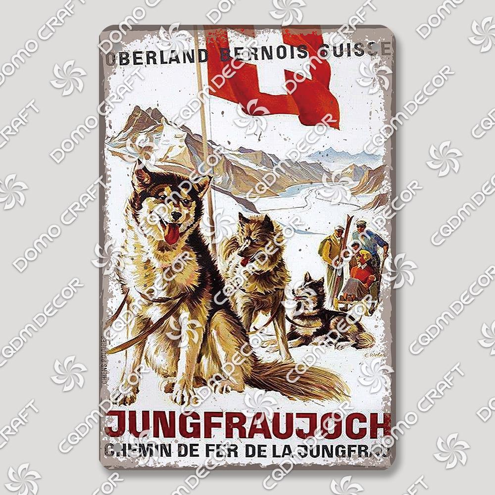 Suisse Plaque Scénique Panneau en Étain Affiche Métal Zurich Montreux Rigi Alpes Plaques Métalliques Décor Mural Rétro Café Salon Maison