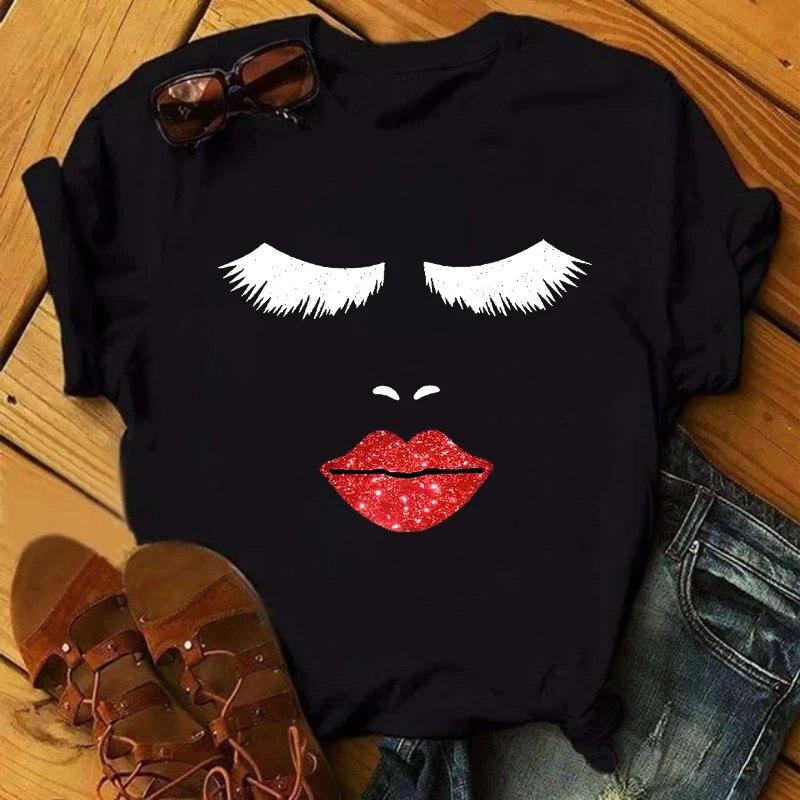 

90 -х эстетические ресницы принты Tshirt Women Harajuku повседневная футболка Femme Graphic Funny Kawaii Top Tees Корейские футболки 3XL белый